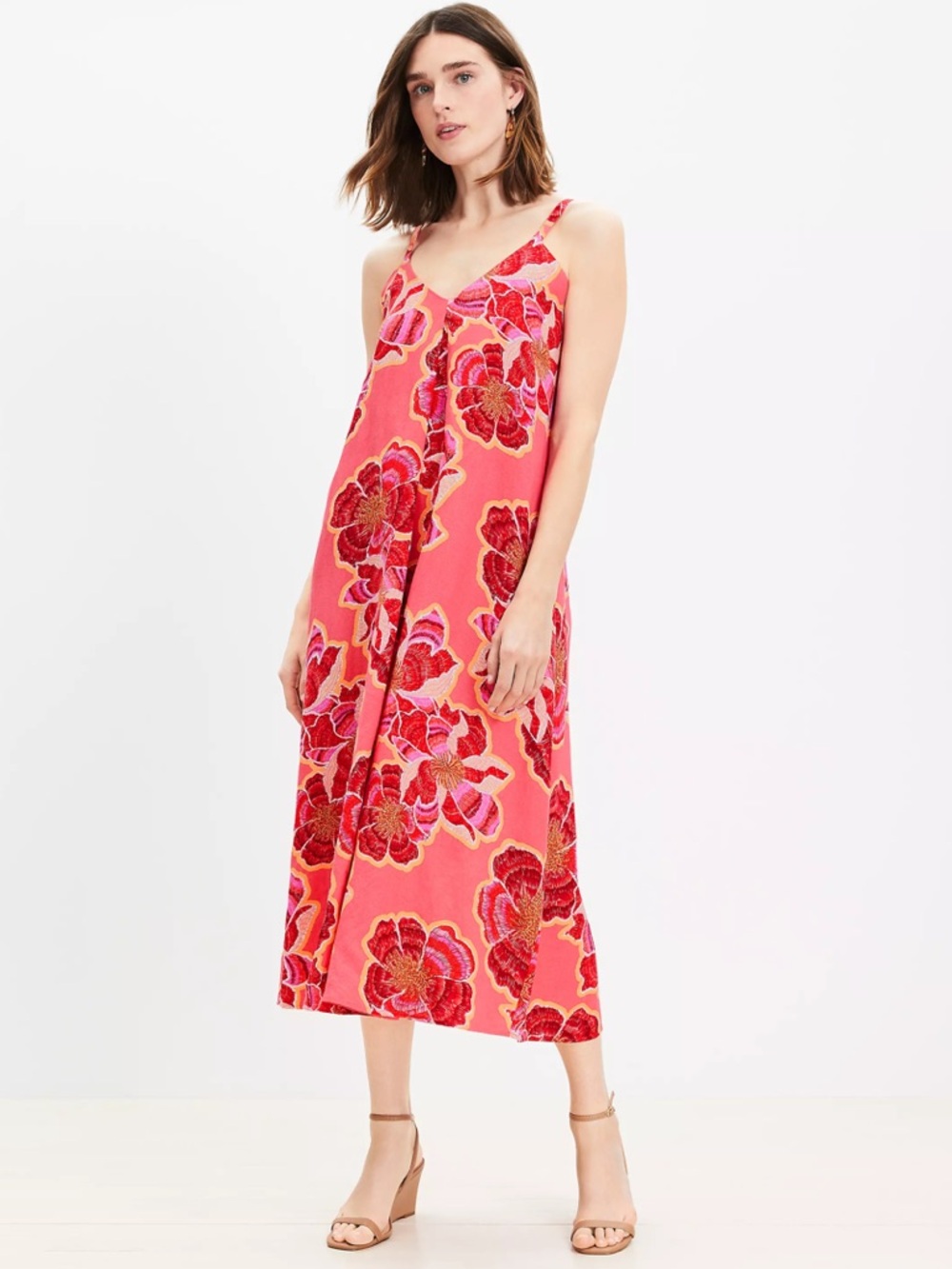 ⚡️Like-New⚡️LOFT Pink Floral Midi Dress